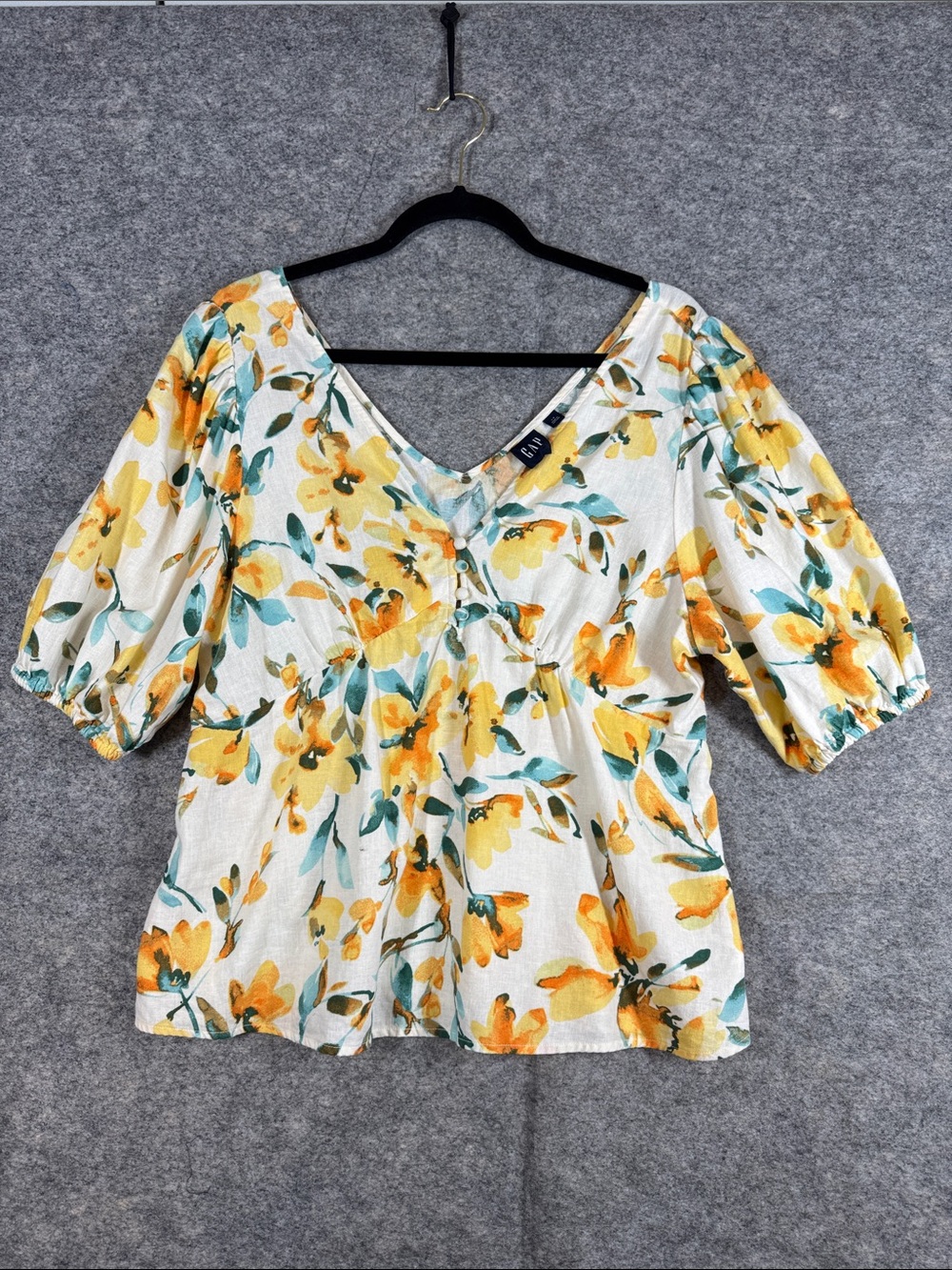 Gap Floral Peplum Blouse White Yellow Large Cottagecore Summer Boho - Picture 2 of 12